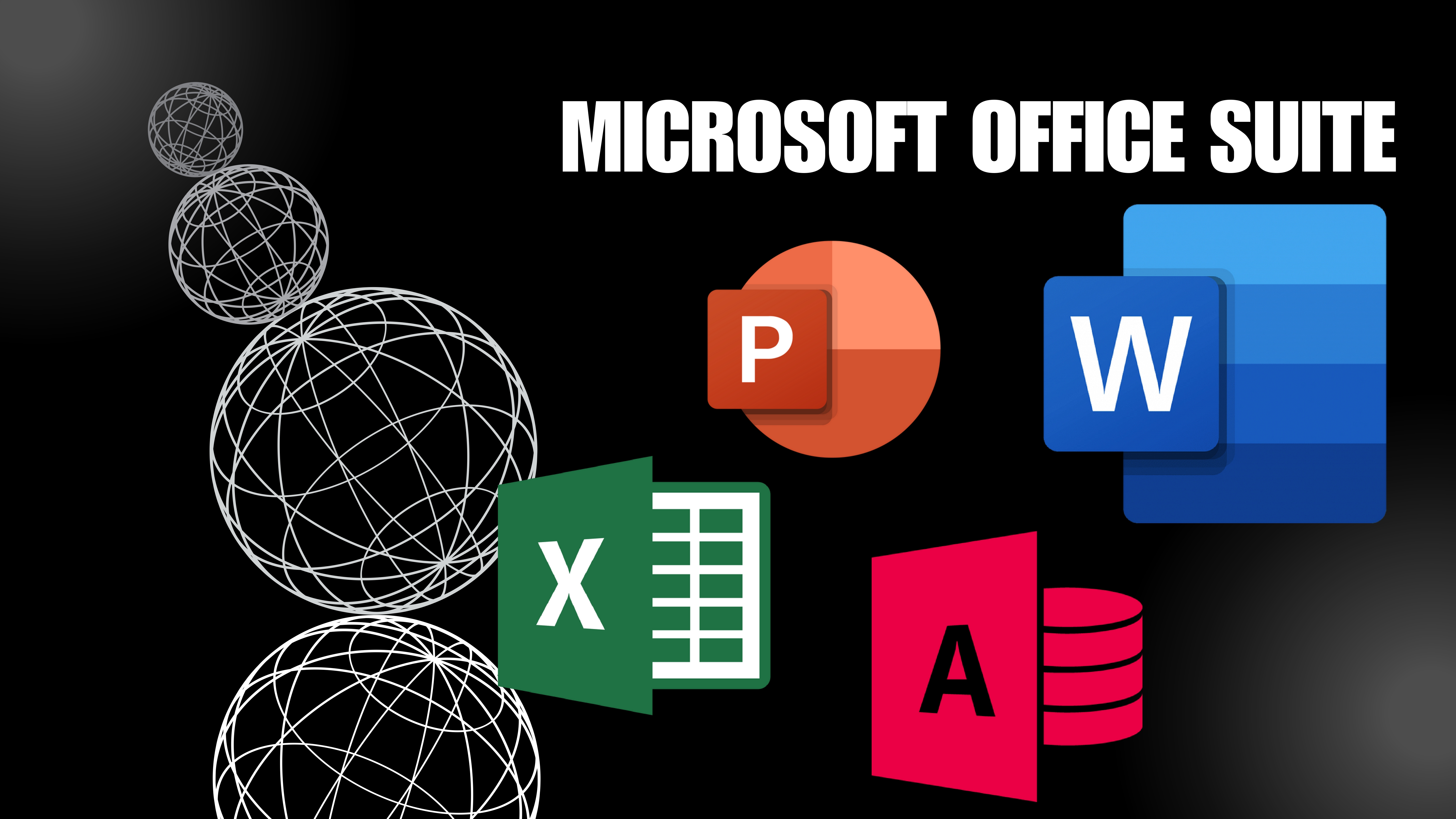 Infographic showing a desktop computer, laptop, and basic hardware components like CPU, mouse, and keyboard with neon highlights on a dark background
